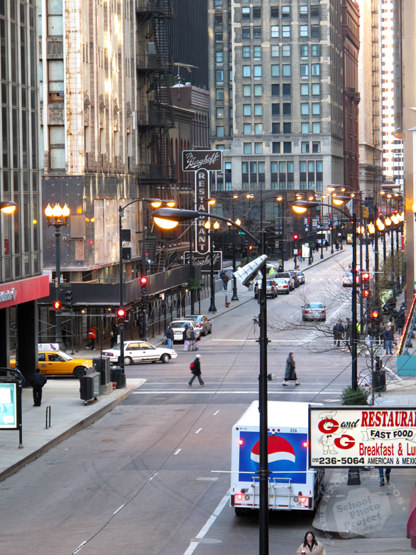 Chicago downtown, Chicago businesses, downtown street, street view, windows, skyscraper, buildings, architecture photo, free stock photos, free images, royalty-free image