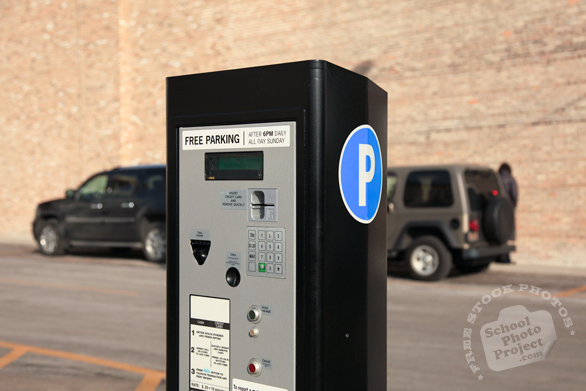 parking pay box, pay-to-park, multispace meter, modern parking meter, free stock photo, picture, free images download, stock photography, royalty-free image