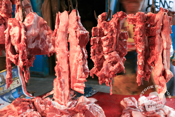 pork, pig meat, pork stall, meat vendor, free stock photo, picture, free images download, stock photography, royalty-free image