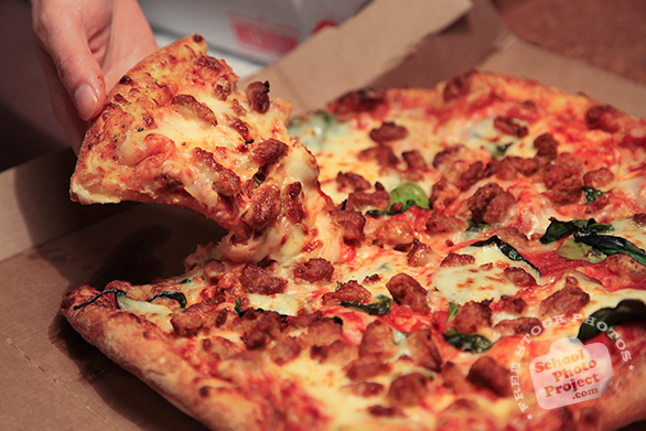 pizza, pizza slice, sausage spinach pizza, serving pizza, fresh pizza, bakery photo, free photo, free images, stock photos, stock images, royalty-free image