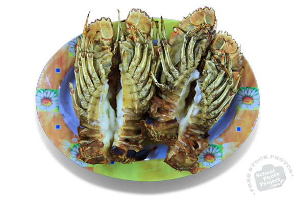 grilled lobster, slipper lobster, cooked lobster, seafood, served food, cooked food, food photos, free photo, stock photo, picture, stock images, royalty-free image
