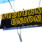Western Union logo, Western Union neon sign, Western Union brand, corporate identity images, logo photos, brand pictures, logo mark, free photo, stock photos, free images, royalty-free image, photography
