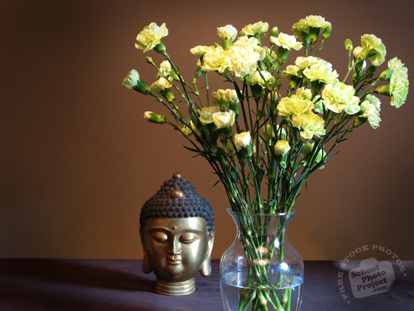 buddha bust, buddha head, bronze statue, vase, flower, decor, daily object, free photo, stock photos, royalty-free image