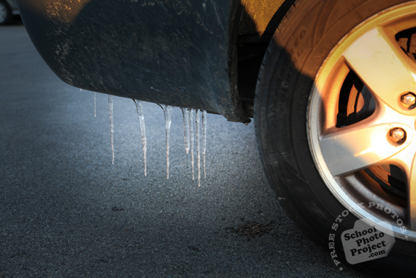 icicles, car icicles, winter season, frozen ice, subzero temperatures, daily objects, free stock photo, picture, free images download, stock photography, royalty-free image