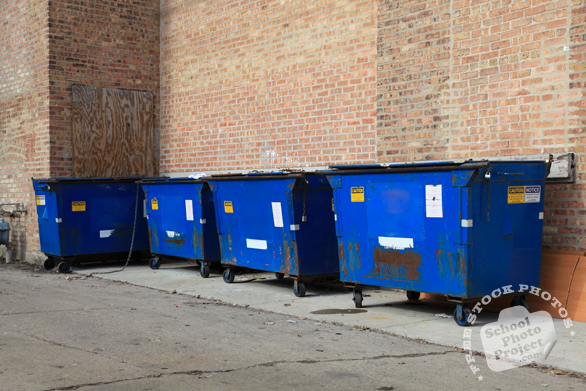 city dumpsters, dumpster cans, trash bin, daily objects, free stock photo, picture, free images download, stock photography, royalty-free image