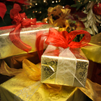 Christmas gifts, wrapped presents, ribbon, bauble, Christmas decoration, Christmas tree ornaments, Xmas, religious holiday, seasonal picture, holidays celebration, free stock photo, free picture, stock photography, royalty-free image